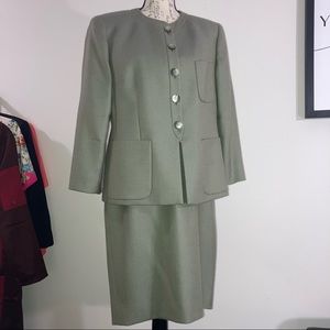 Valentino Miss V Green Striped Blazer and Skirt Suit Set VTG
